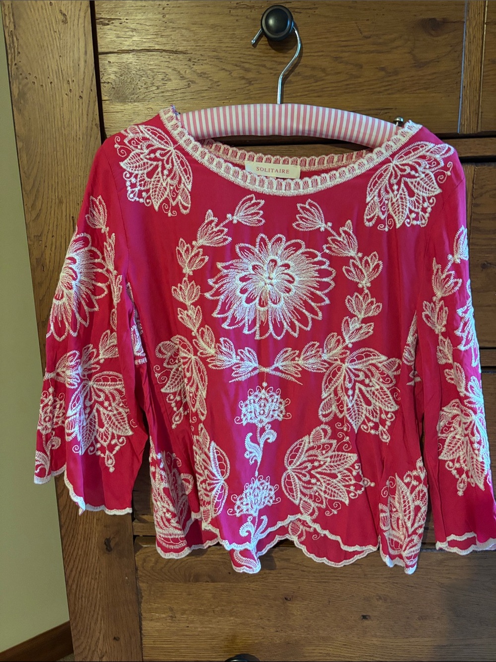 Solitaire Hot Pink Tunic with White Floral Embroidery
